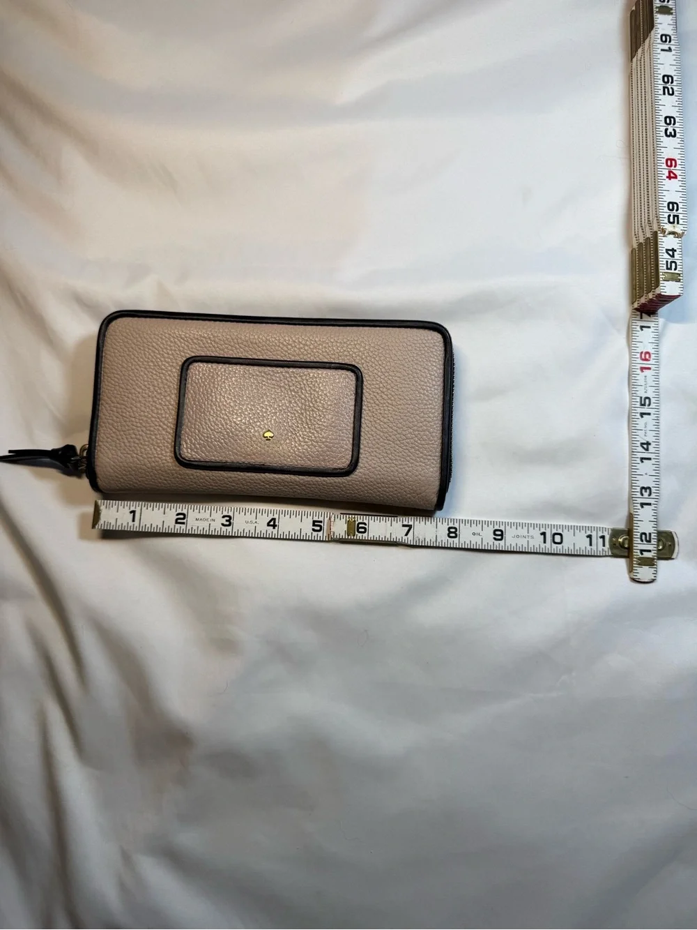 Kate Spade Tan Beige Leather Continental Zip Wallet Black Trim Long
